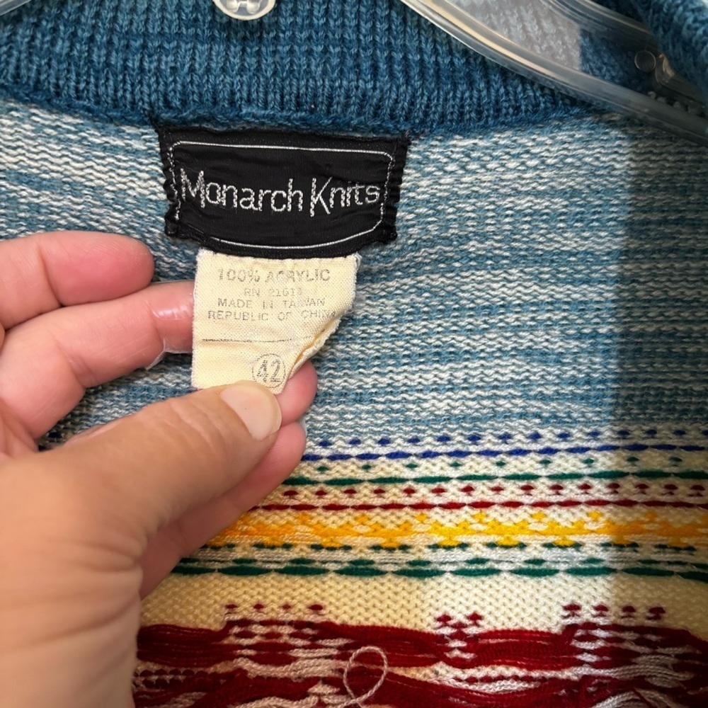Vintage Monarch Knits Fair Aisle Reindeer Cardigan Sz Medium - Picture 6 of 9